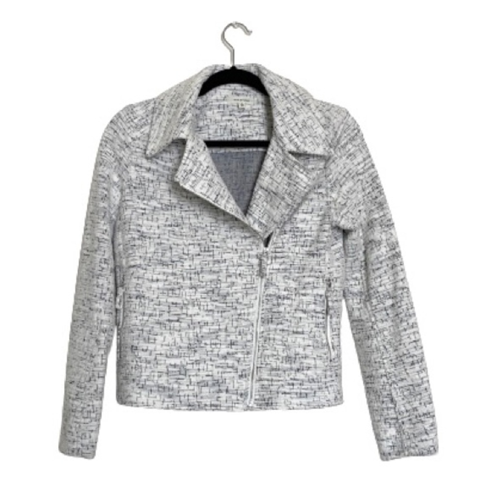 Max Studio Cream Marled Knit Moto Jacket
